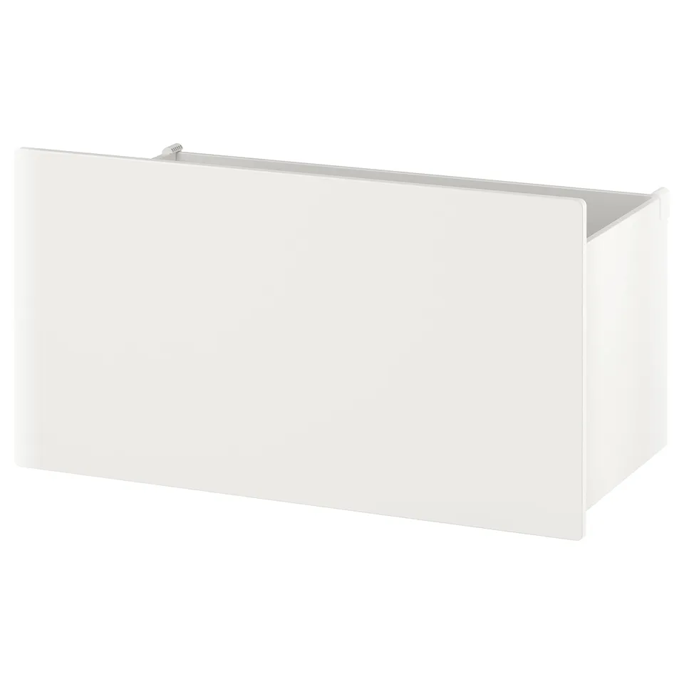 White SMÅSTAD box with castors, minimalist design.