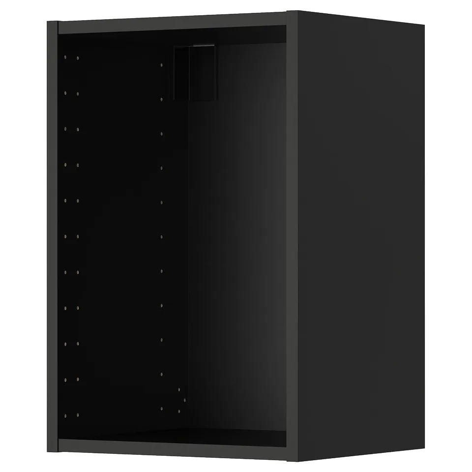 Black METOD wall cabinet, rectangular with pre-drilled shelves.