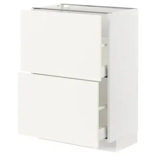 METOD / MAXIMERA base cabinet with 2 drawers, white/Vallstena white, 60x37x80 cm