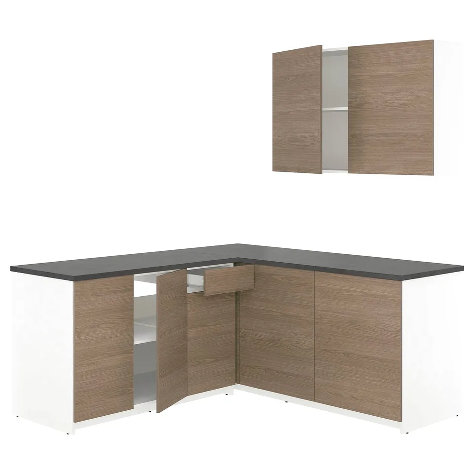 KNOXHULT Corner kitchen, wood effect grey, 182x183x220 cm