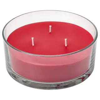VINTERFINT scented candle in glass, 3 wicks, Spiced delight/red, 25 hr