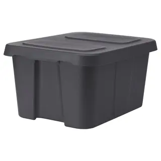 KLÄMTARE box with lid, in/outdoor, dark grey, 58x45x30 cm