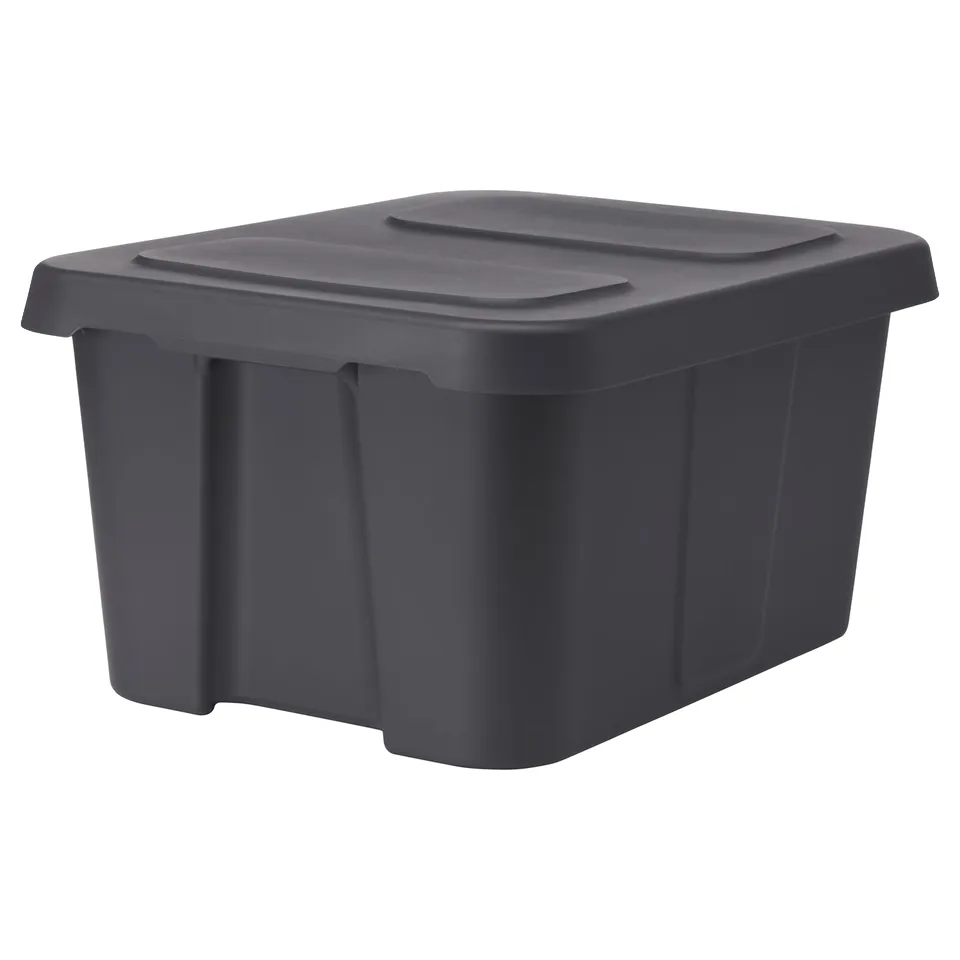 Dark grey, rectangular, large plastic storage bin with snap-lock lid.