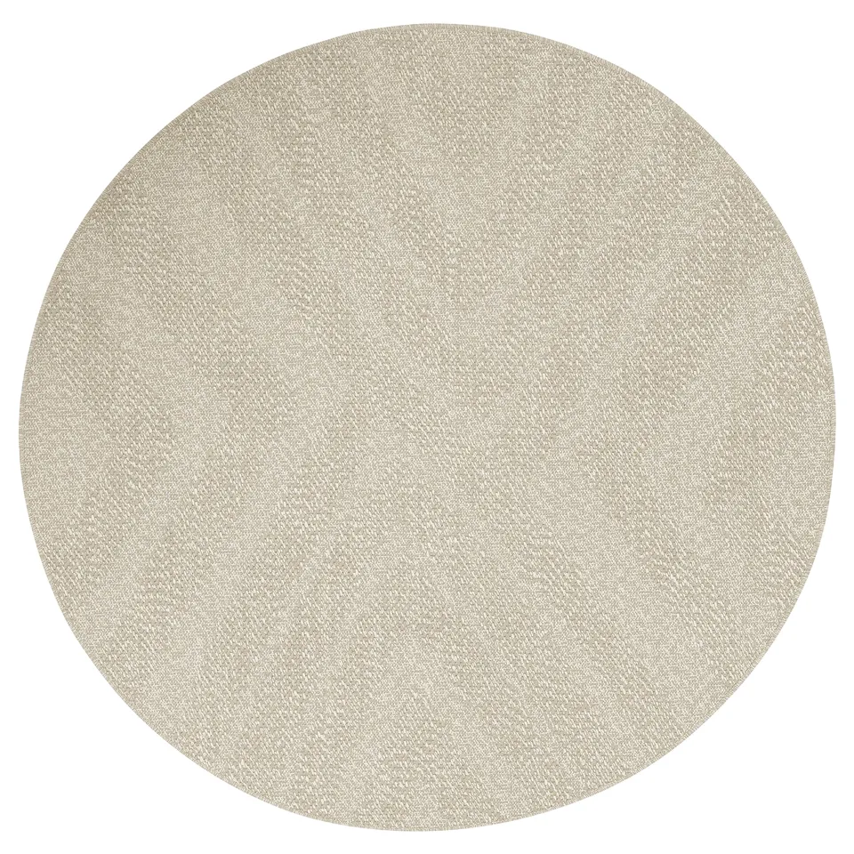 A circular, beige FULLMAKT rug made of recycled polyester, suitable for indoors or outdoors.