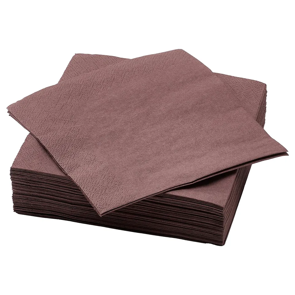 Stack of 50 maroon FANTASTISK paper napkins, neatly folded, textured surface, rectangular shape.