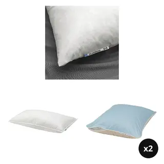 KEJSAROLVON/PILSPINNARE/VILDKORN set: pillow, low + pillow, high + pillow protector x2, beige/blue, 50x80 cm