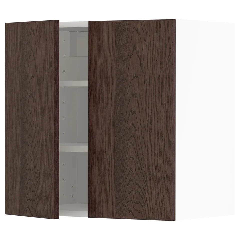 METOD wall cabinet, dark brown sinarp wood veneer, rectangular shape, with adjustable shelf.