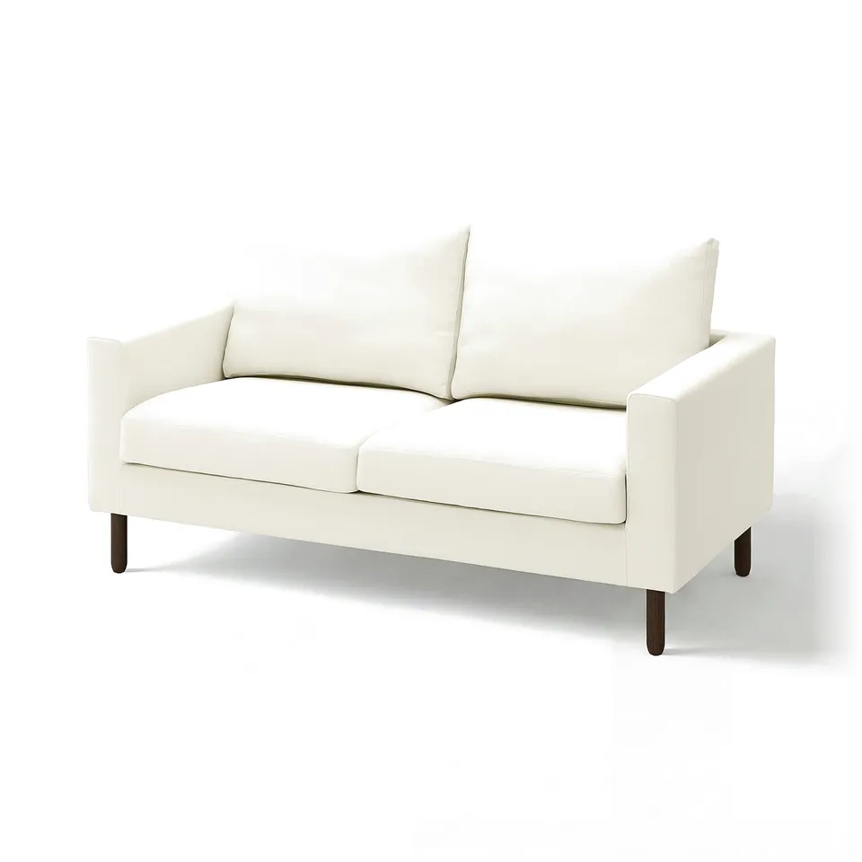 SALTSJÖBADEN white loveseat, modern minimalist design, soft cushions, wooden legs.