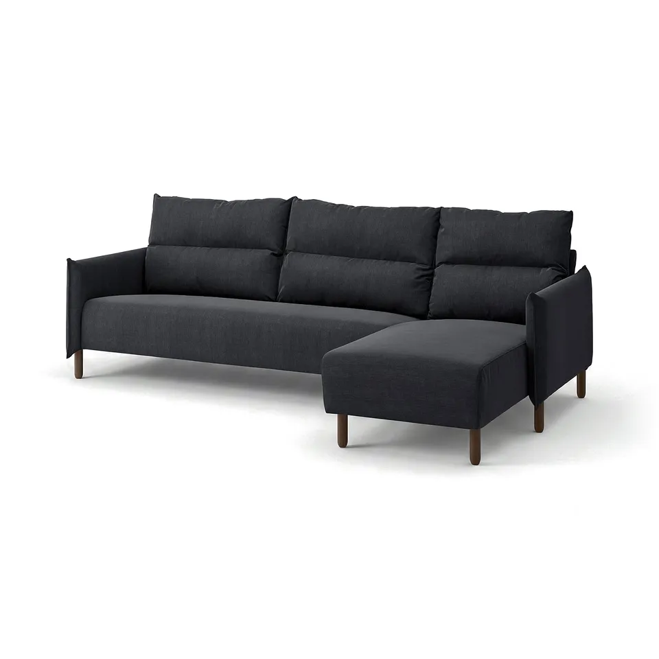 MANNARP charcoal sectional sofa, modern design, high back, sink-in cushions, wooden legs.