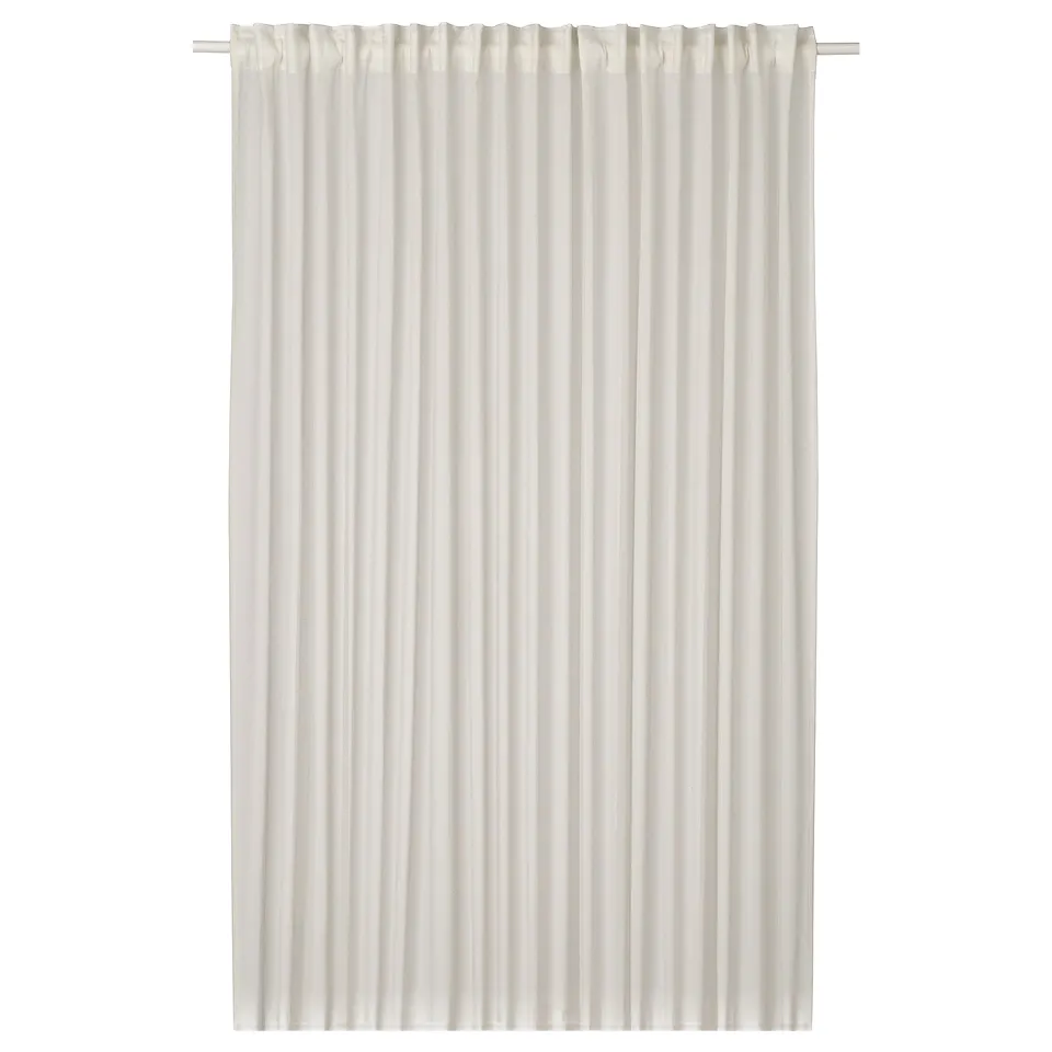 White sheer curtain, rectangular shape, automated top fixing.