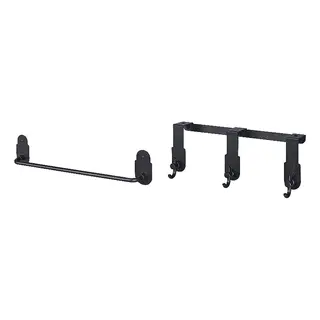 VALASJÖN set: towel rail, self-adhesive + hanger for door, Depth 5 x Length 42 x Height 9 cm