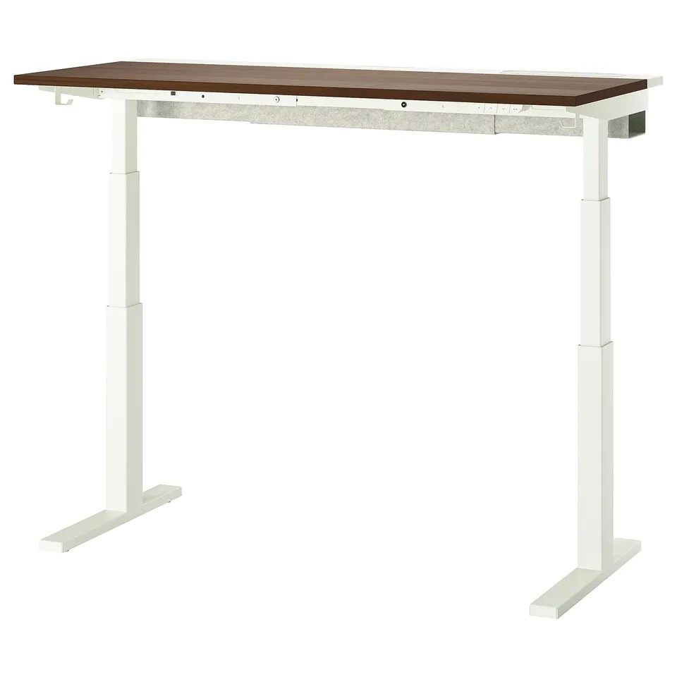 MITTZON sit/stand desk - brown & white, modern minimalist design, ergonomic comfort, dual motors, memory settings.