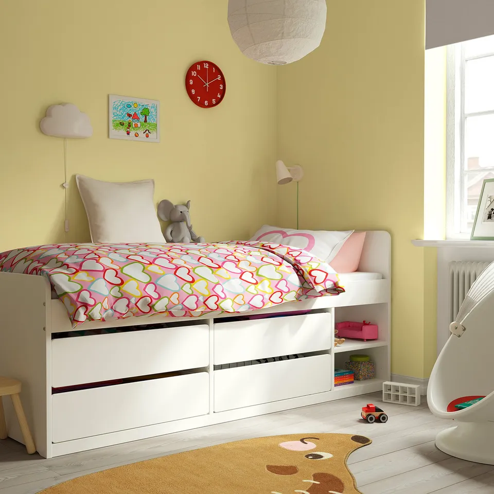 part: SLÄKT bed frame w storage+slatted bedbase