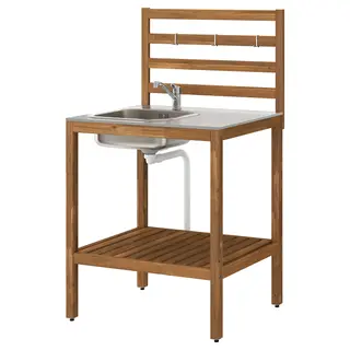 NÄMMARÖ kitchen with sink unit, outdoor, light brown stained/stainless steel, 80x62 cm