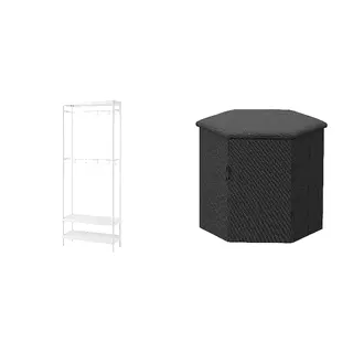 KJUGE/MACKAPÄR set: coat rack with shoe storage unit + pouffe with storage, white + Knisa dark grey, 78x32x200 cm