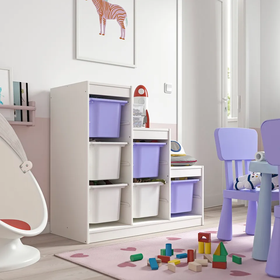 TROFAST Storage combination with boxes, white white/lilac, 99x44x95 cm