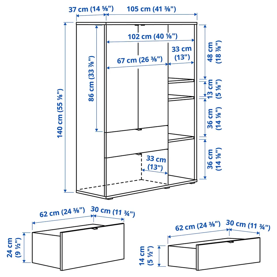 Illustration with measurements for the product: VIHALS.