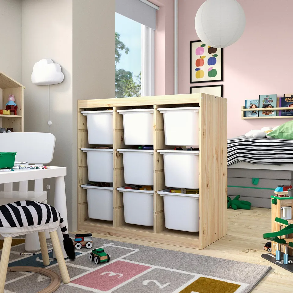TROFAST Storage combination with boxes, room divider/light white stained pine white, 93x44x91 cm