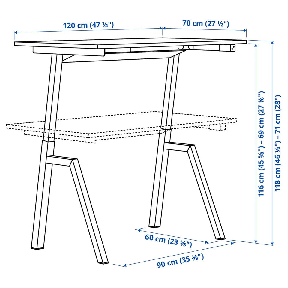 TROTTEN / FLINTAN Desk and chair, electric/white beige, 120x70 cm