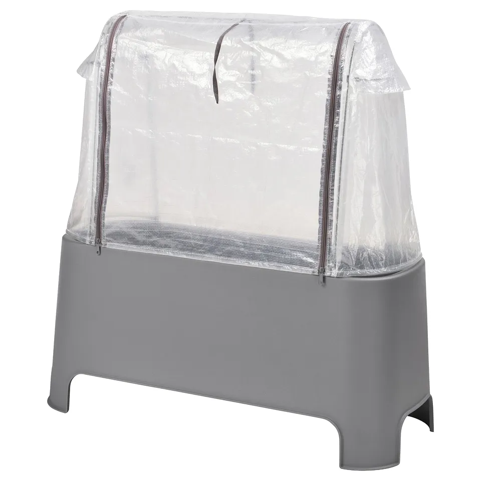 ASPAREN grey rectangular planter with clear zip cover.
