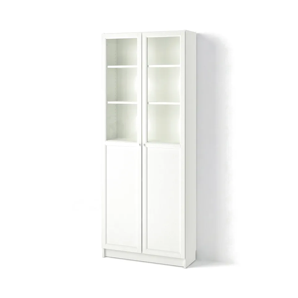 BILLY / OXBERG Bookcase with panel/glass doors, white, 80x30x202 cm