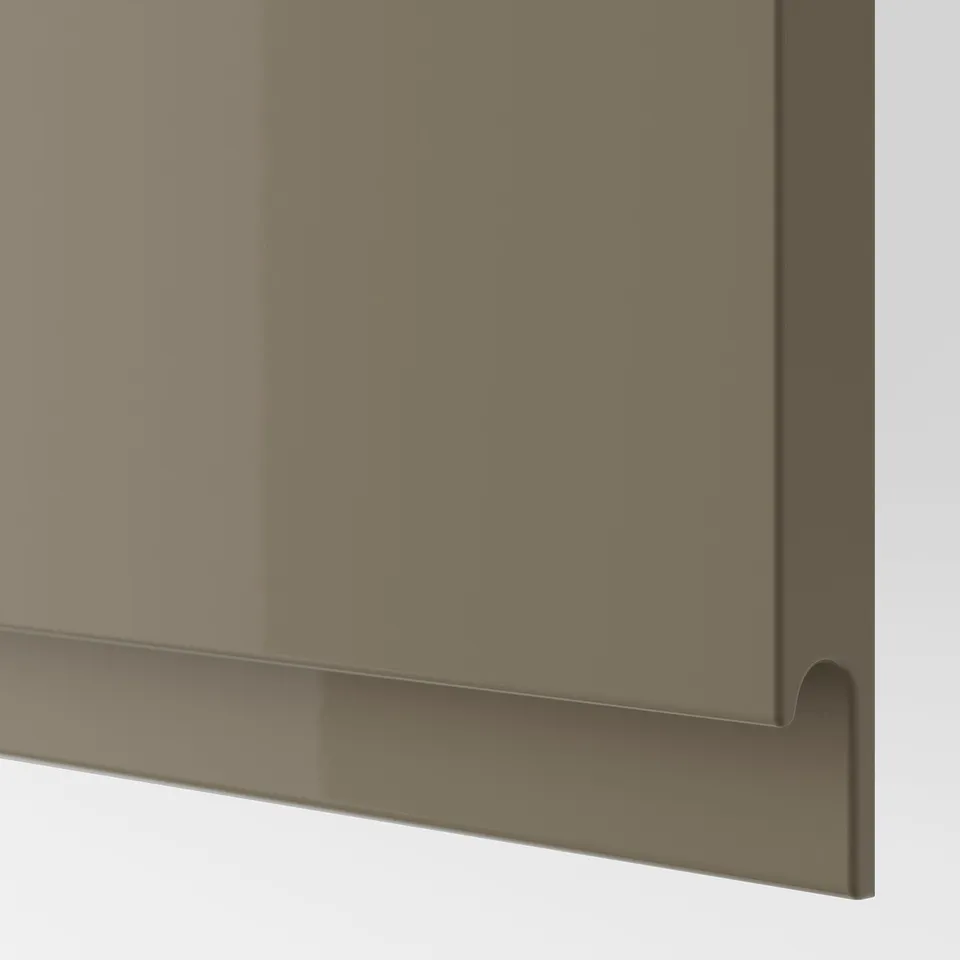 High-gloss dark grey-brown cabinet, sleek handle, smooth surface.