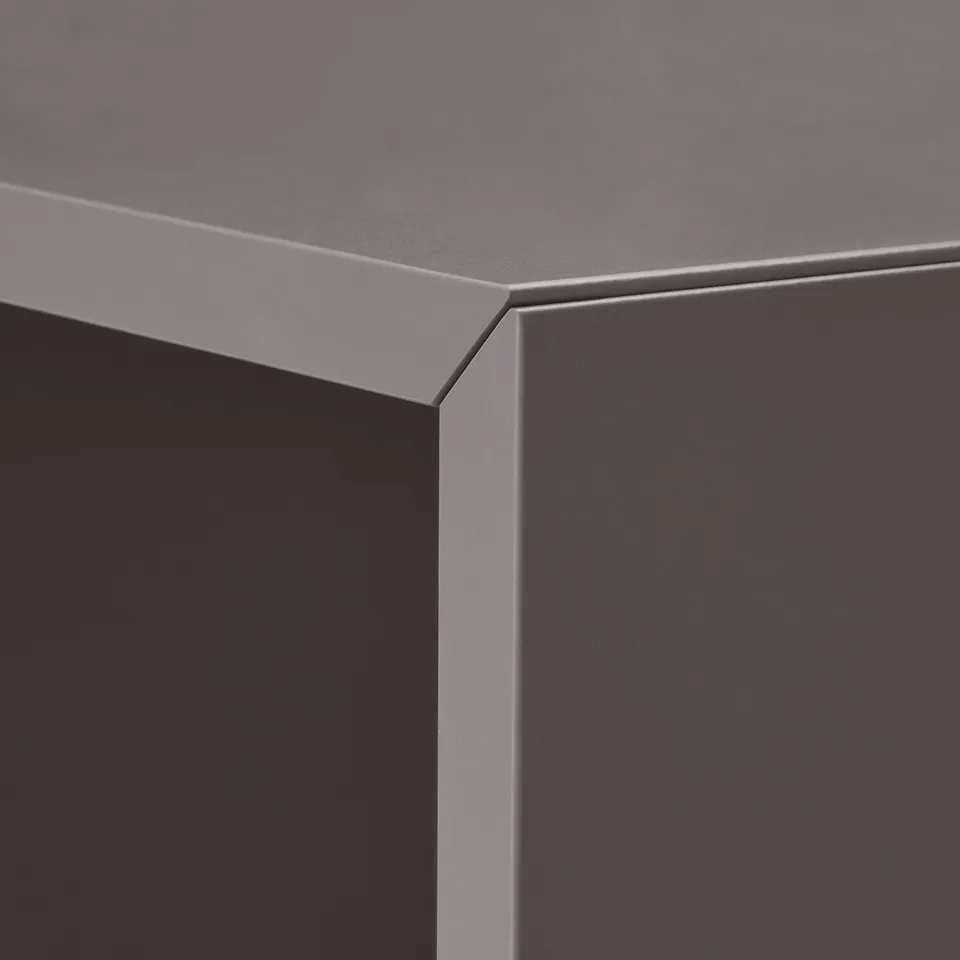 Modern, sleek, grey cabinet corner; precise edges for quality design.