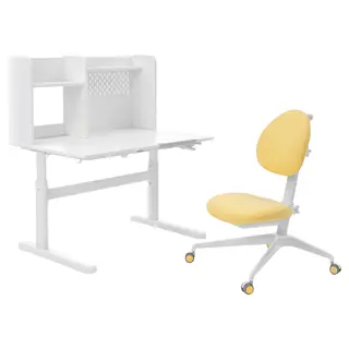 BERGLÄRKA / DAGNAR children's desk and chair, white/yellow, Depth 70 x Width 100 cm