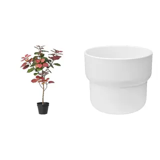 FEJKA/FÖRENLIG set: artificial potted plant + plant pot, in/outdoor smoke tree + in/outdoor white, 12 cm
