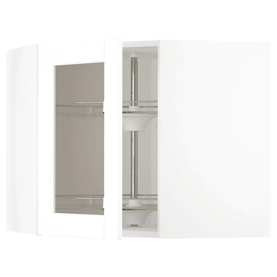 METOD kitchen unit with white foil glass doors, featuring adjustable shelves and a sleek design.