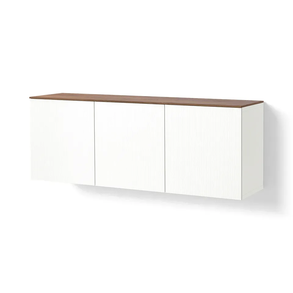 BESTÅ Wall-mounted cabinet combination, white Förvaltare/brown walnut effect, 180x42x65 cm