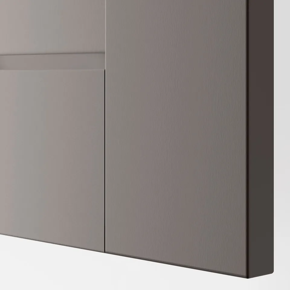 Modern grey cabinet door with sleek edges, part of the GRIMO series, displayed in high quality.