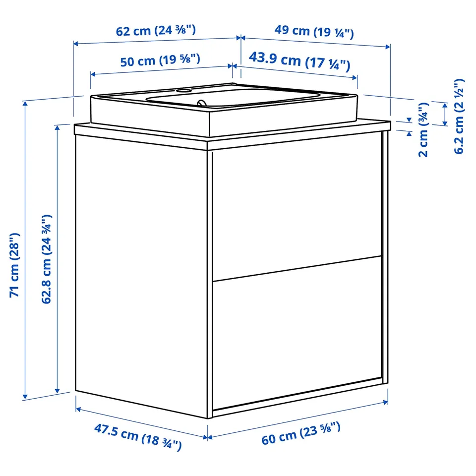 Illustration with measurements for the product: TÄNNFORSEN.