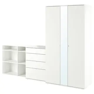 VIHALS wardrobe combination, white/mirror glass, 270x57x200 cm
