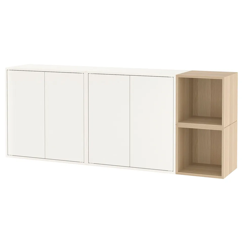 Ikea EKET wall-mounted storage in white with hollow sections.