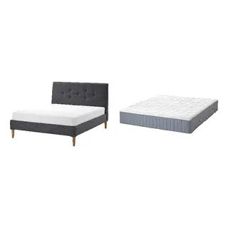 IDANÄS/VÅGSTRANDA Bed with 28cm thick mattress, pocket sprung, foam,7 comfort zones, super firm, Gunnared dark grey + super firm/light blue, 160x200 cm