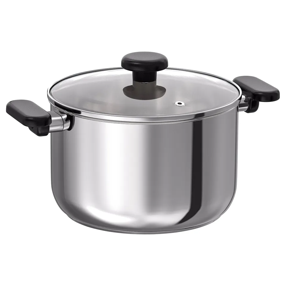 Mid shuttle for cooking, silver, stainless steel, cylindrical with black handles.