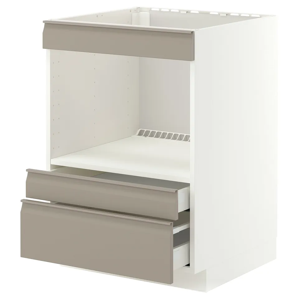 METOD / MAXIMERA Base cabinet f built-in appliances, white/Upplöv matt dark beige, 60x60x80 cm
