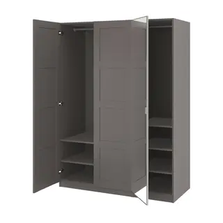 PAX / BERGSBO/ÅHEIM wardrobe combination, dark grey dark grey/mirror glass, 150x60x201 cm