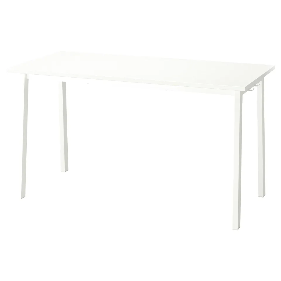 MITTZON white rectangular conference table, modern minimalist design, four metal legs.