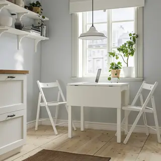 FRÖSVI/HAUGA set: dining table + chair x2, white/birch veneer + white, Height 75 x Width 74 x Length 82 cm