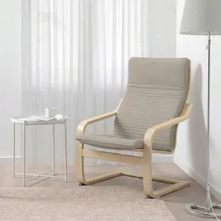 POÄNG/GLADOM Rocking-chair/Tray table, birch veneer/Knisa light beige + white, Width 68 x Depth 83 x Height 100 cm