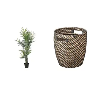 artificial potted plant + pot set: artificial potted plant + plant pot, in/outdoor Kentia palm + in/outdoor dark grey/beige
