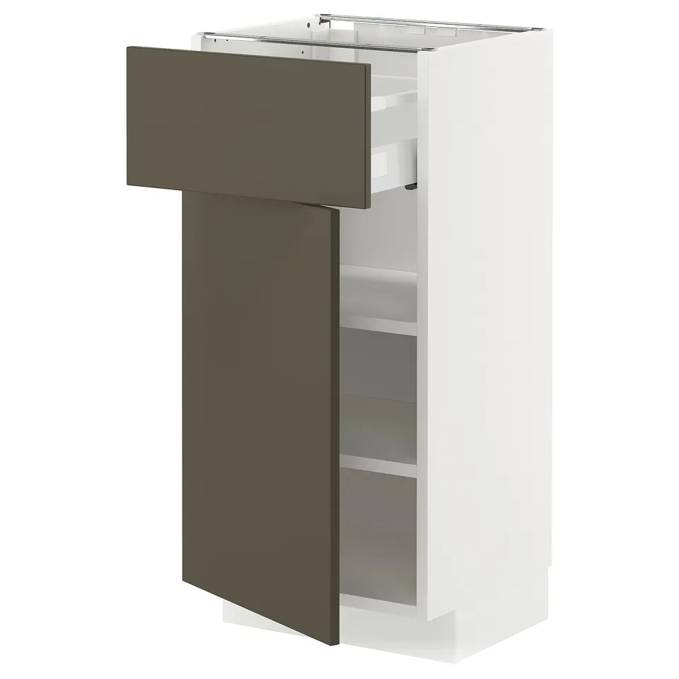 METOD kitchen unit with gray-brown havstorp door, 3 shelves, adjustable shelves, modern design, 25-year guarantee.