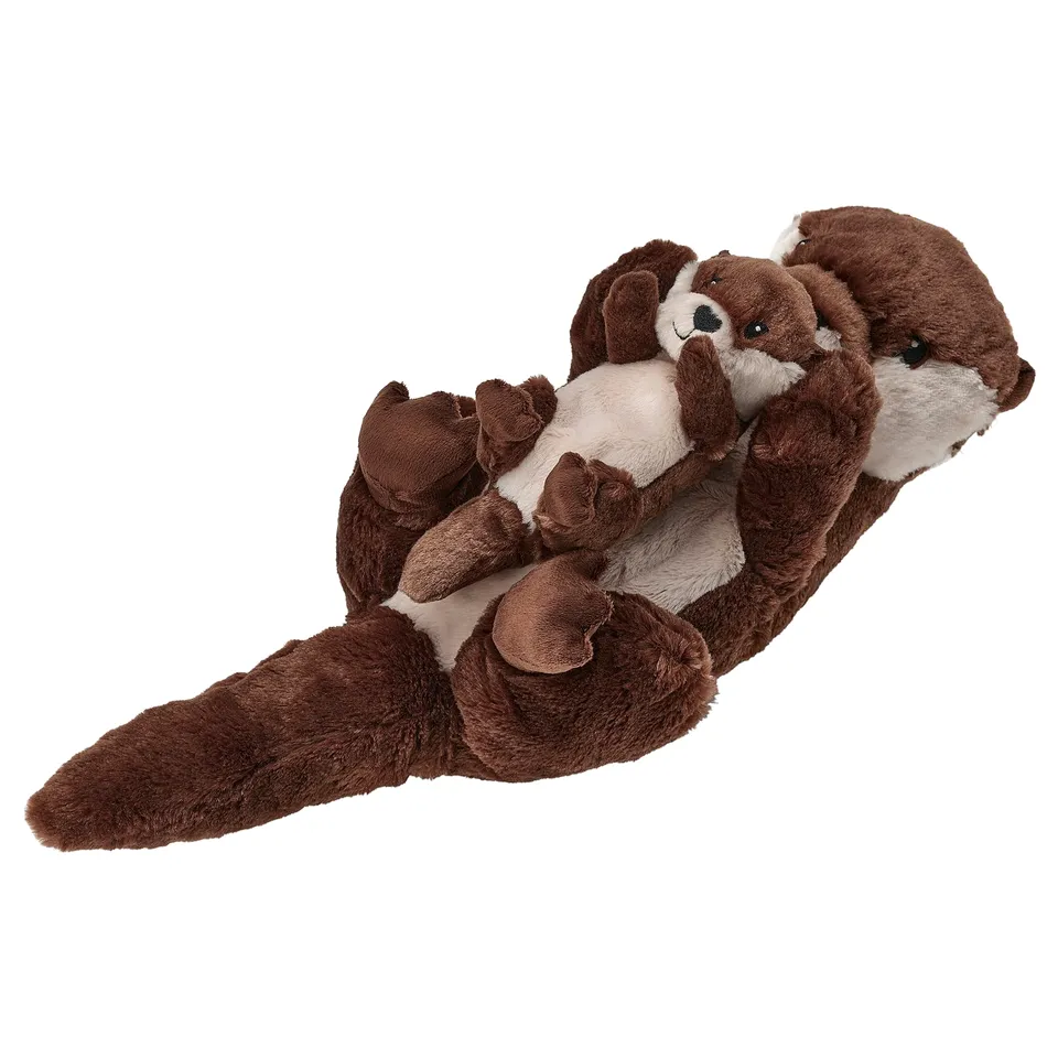 SKOGSDUVA plush otter pair, brown and cream, soft, huggable, realistic design, ideal for children.