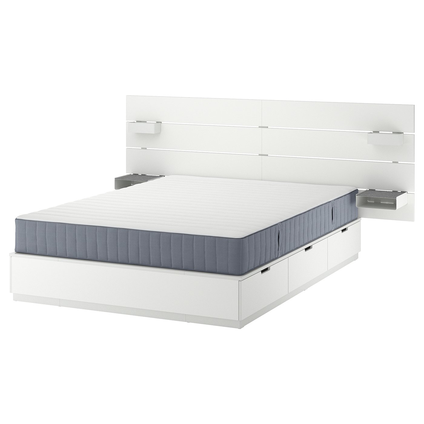 NORDLI bed frame with storage and mattress, with headboard white/Valevåg extra firm, 160x200 cm