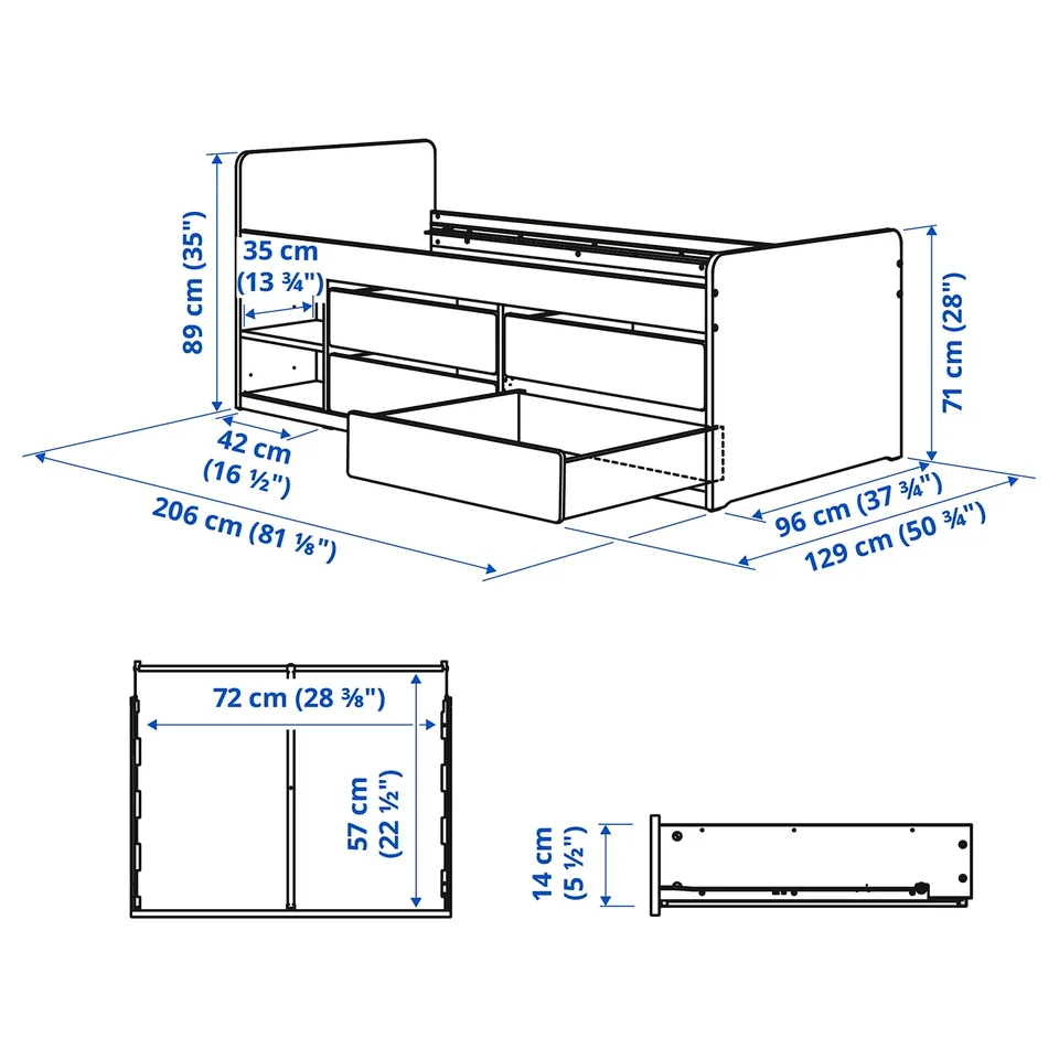 part: SLÄKT bed frame w storage+slatted bedbase