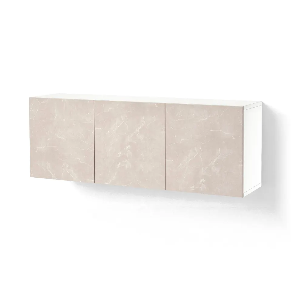 BESTÅ Wall-mounted cabinet combination, white Bergsviken/beige marble effect, 180x42x64 cm