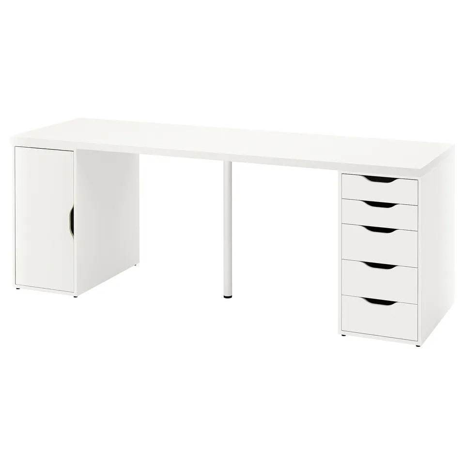 A white LAGKAPTEN desk with cabinet and drawers, offering ample storage with a sleek, modern design.