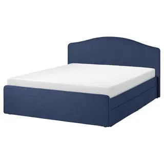RAMNEFJÄLL upholstered bed frame, Kilanda dark blue/Lindbåden, 160x200 cm